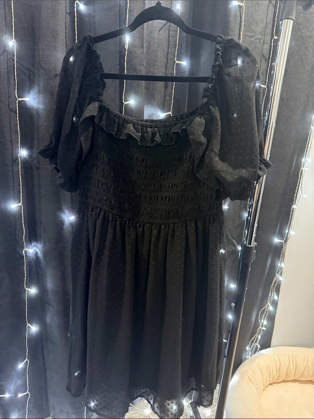 Black Puff Sleeve Smocked Dress